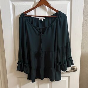Spense Dark Green Ruffled Blouse